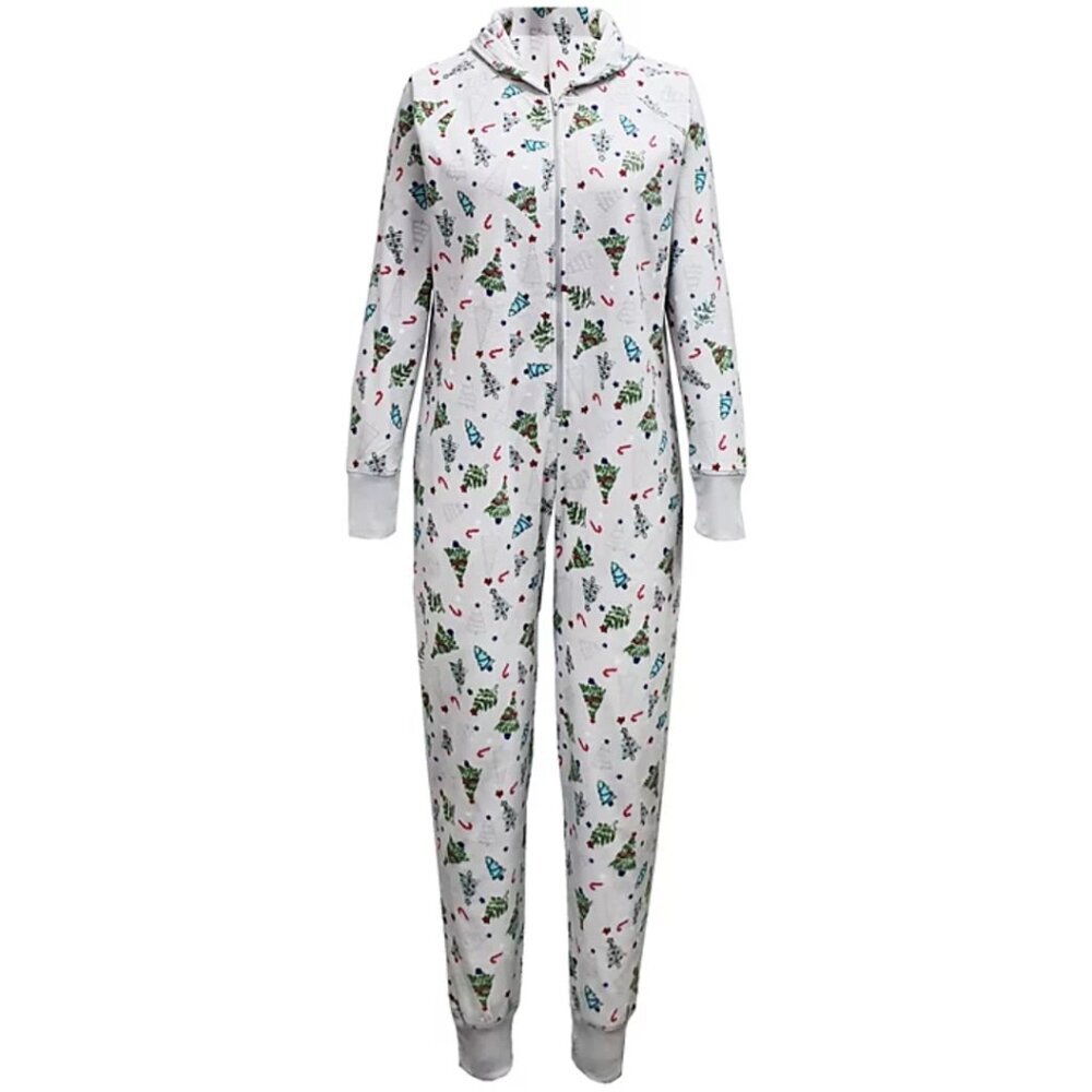 NWT Family Pajamas Matching Women's Festive Trees One Piece Jumpsuit